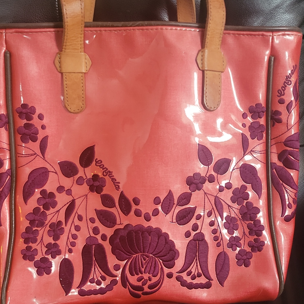Consuela Coral and Purple Embroidered Floral Tote - Picture 3 of 10